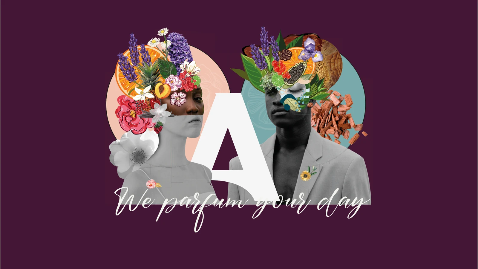 Composição artística Aromaty Fragrances com flores, frutas, especiarias e madeiras